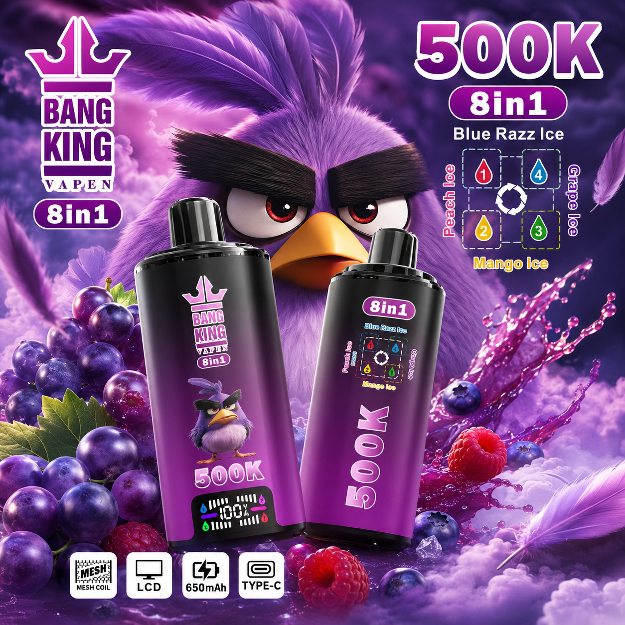 【New Arrive】Bang King 500K:8-in-1 Flavors Vape(10PCS) - immagine 2