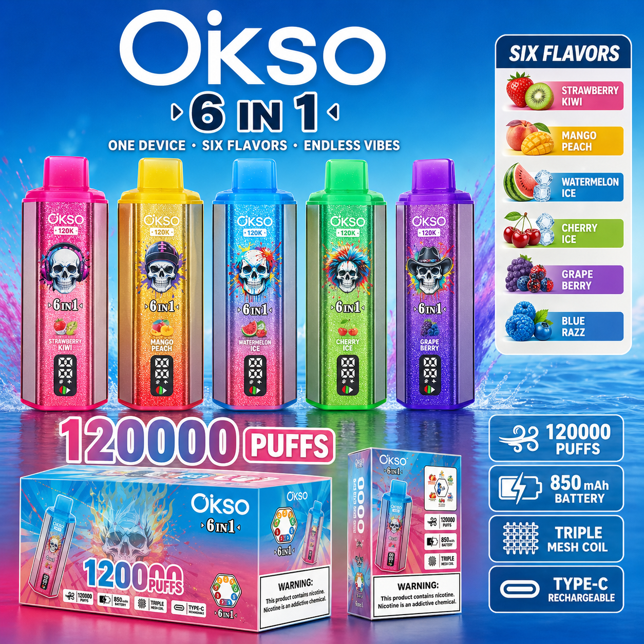 OKSO 6in1 120K Vape | 120000 Puffs(10PCS) - immagine 4