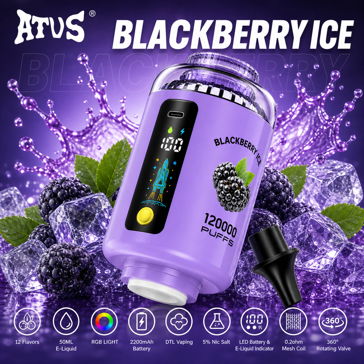 ATVS Hookah Head DTL 120K Vape | 120000 Puffs - immagine 4